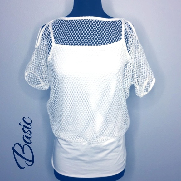 NWOT! BASIC Mesh Cold Shoulder Top - Picture 1 of 3